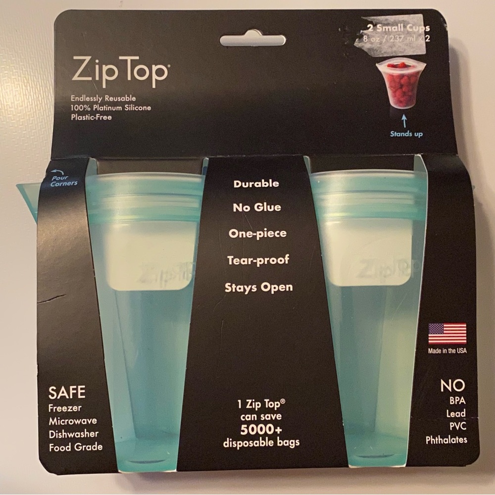 Zip Top Reusable Platinum Silicone Containers 2 Cup set Small 8oz Each New.